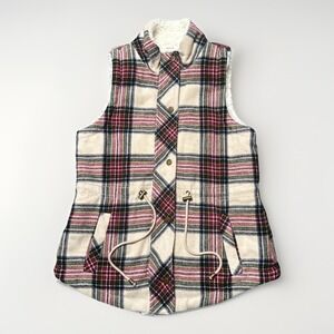 Maurices Vest Women S Small White Plaid Full Zip Fleece High Neck Sleeveless